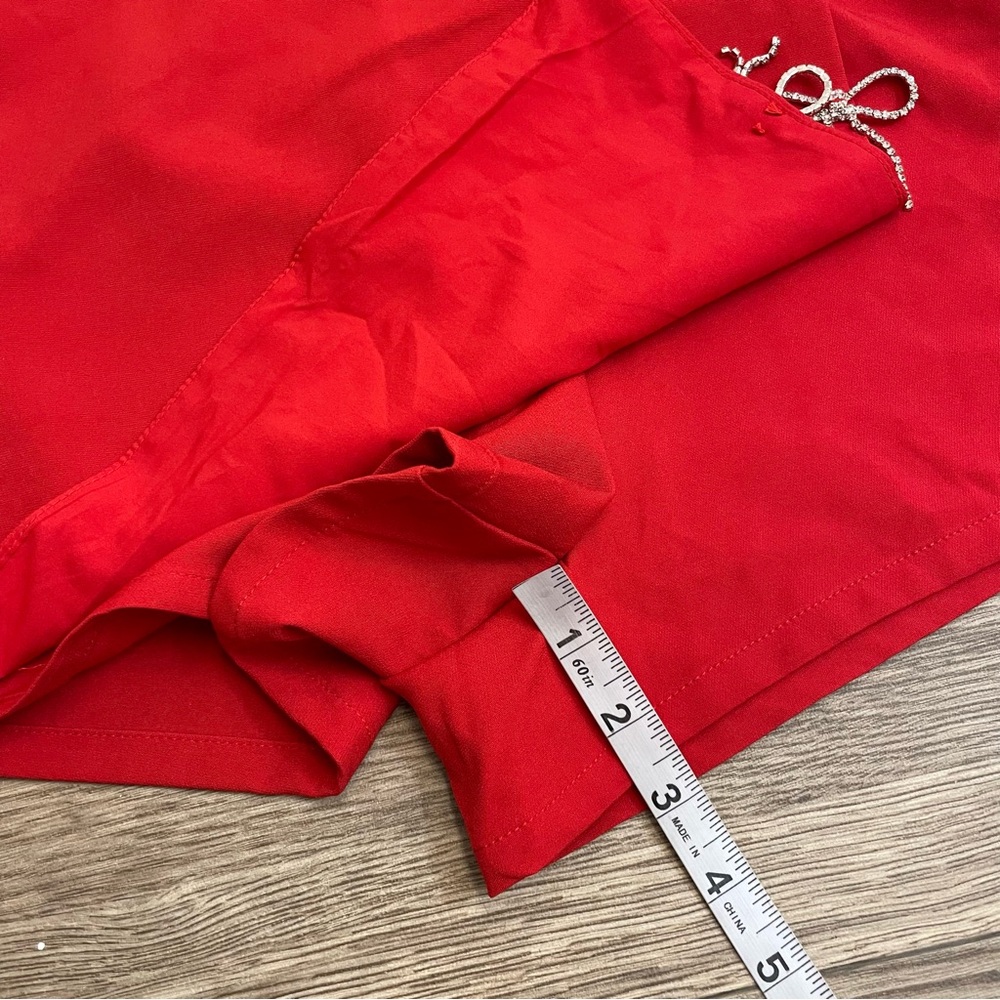Lulumari Red Rhinestone Bow Wrap Front Mini Skort - Picture 9 of 10